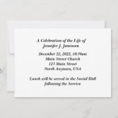 Invitation Célébration de la vie Service commémoratif Mountai (Dos)