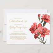 Invitation Célébration de la vie simple Carnation Funérailles (Devant)