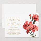 Invitation Célébration de la vie simple Carnation Funérailles (Devant / Derrière)