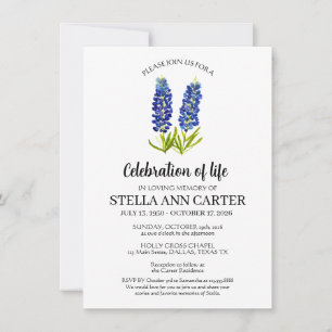 Invitation Célébration de la vie Texas Bluebonnet Funérailles