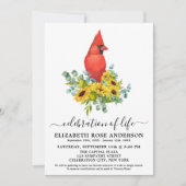 Invitation Célébration De La Vie Tournesol Cardinal Funeral (Devant)