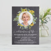 Invitation Célébration De La Vie Tournesol Eucalyptus Photo (Debout devant)