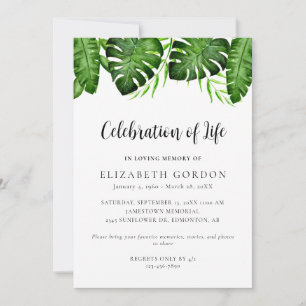 Invitation Célébration de la vie Tropical Monstera Mémorial