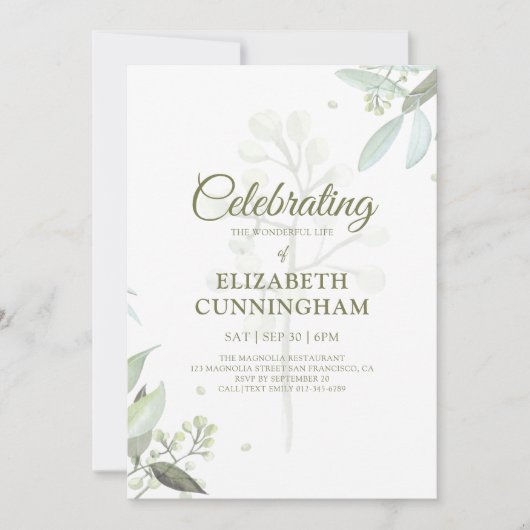 Invitation Célébration de la vie Verdure Foliage Botaniques (Devant)