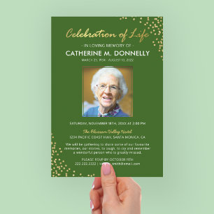 Invitation Célébration de la vie Vert or funéraire mémorial