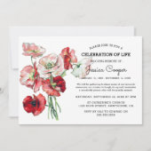 Invitation Célébration de la vie | Watercolor Red Poppy Funér (Devant)