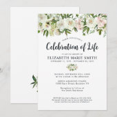 Invitation Célébration de la vie White Floral Funeral Memoria (Devant / Derrière)