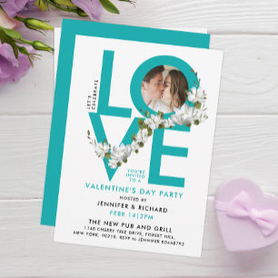 Invitation Célébration de l'amour turquoise amusante Script P