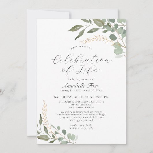 Invitation Célébration de l'Eucalyptus à vie (Devant)