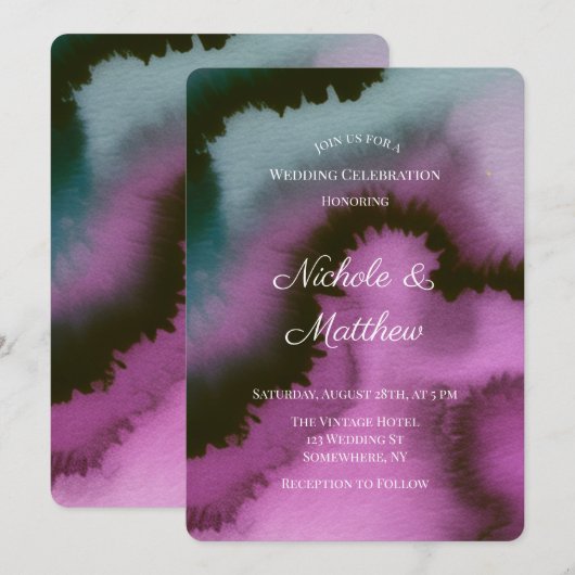 Invitation Célébration de mariage abstrait violet et sarcelle (Devant / Derrière)