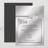 Invitation Célébration de Mariage Argent en Forme de Coeur (Devant / Derrière)