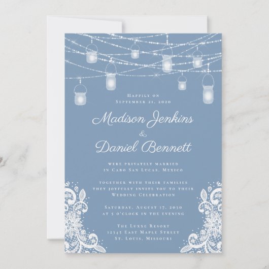 Invitation Célébration de mariage aux lumières bleues poussié (Devant)