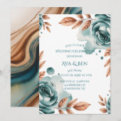 Invitation Célébration de mariage aux roses sarcelles et feui (Devant / Derrière)