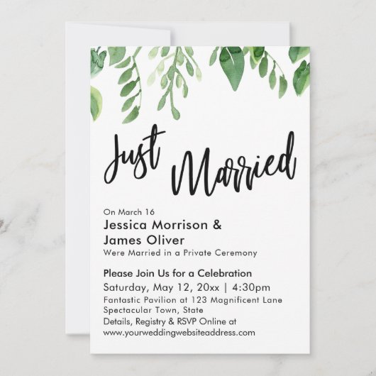 Invitation Célébration de mariage avec verdure à l'aquarelle (Devant)