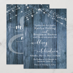 Invitation Célébration de mariage calligraphie Bois Bleu & Lu