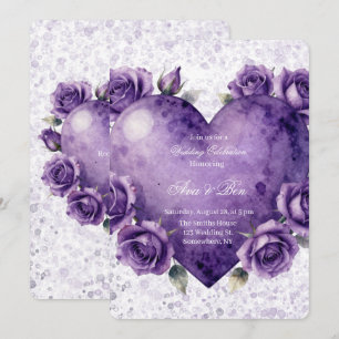 Invitation Célébration de mariage Cœur et Roses Peinture Viol