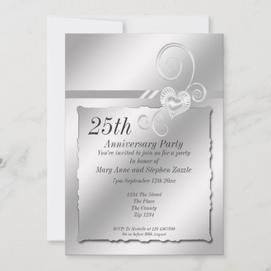 Invitation Célébration de Mariage d'Argent Cœur (Devant)