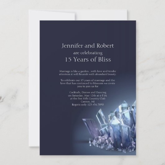 Invitation Célébration de mariage de 15 ans Blue Crystal (Devant)