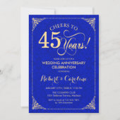 Invitation Célébration de mariage de 45 ans Saphir Bleu Or Da (Devant)