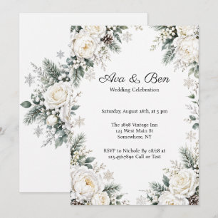 Invitation Célébration de mariage d'hiver de Noël aux roses b