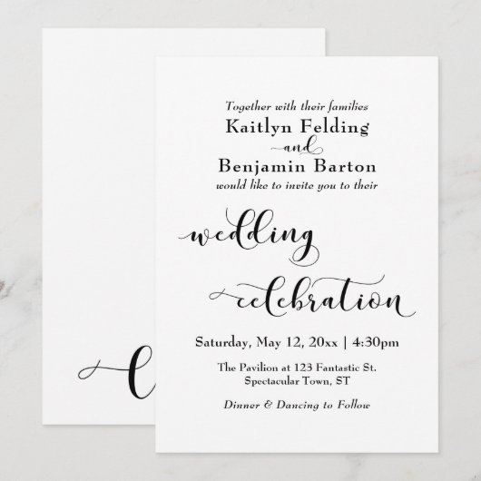 Invitation Célébration de mariage élégant écriture noire sur (Devant / Derrière)