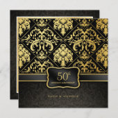 Invitation Célébration de mariage élégante noire et or 50 ans (Devant / Derrière)