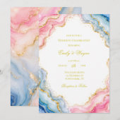 Invitation Célébration de mariage en agate rose bleu or (Devant / Derrière)