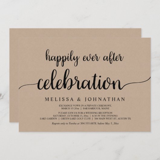 Invitation Célébration de mariage en fuite pour toujours heur (Devant / Derrière)
