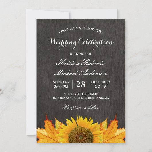 Invitation Célébration de mariage Feuilles d'érable Tournesol (Devant)