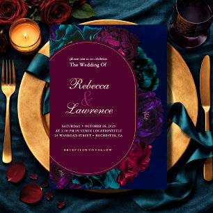 Invitation Célébration de mariage floral aux tons de bijoux é