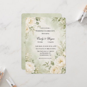 Invitation Célébration de mariage floral ivoire et vert sauge
