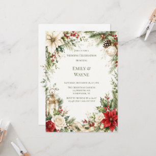 Invitation Célébration de mariage florale de Noël élégante