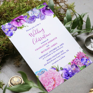 Invitation Célébration de mariage florale rose violet Paisley