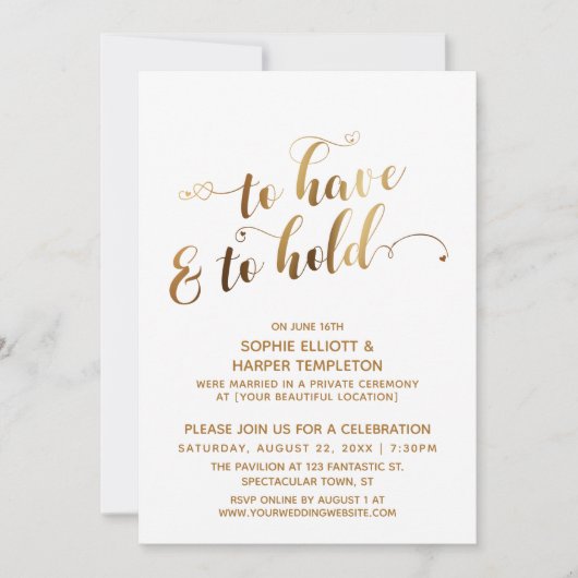 Invitation Célébration de mariage Gold To Have and To Hold (Devant)
