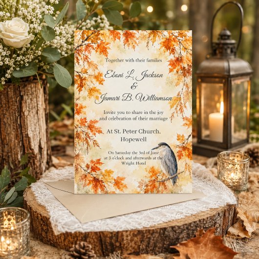 Invitation Célébration de mariage Hérons Automne Rustique