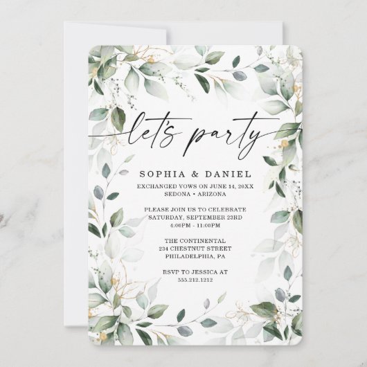 Invitation Célébration de mariage intime à l'aquarelle avec v (Devant)