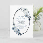 Invitation Célébration de mariage intime bleu floral rustique (Debout devant)