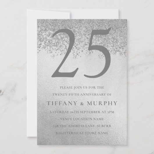 Invitation Célébration de mariage moderne argenté 25 ans (Devant)