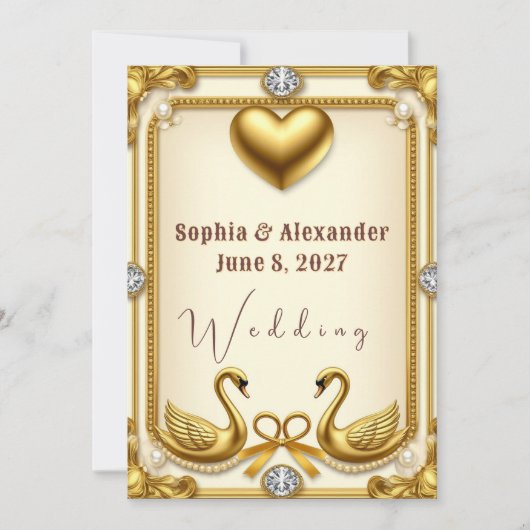 Invitation Célébration de mariage Perle Cygne Doré (Devant)