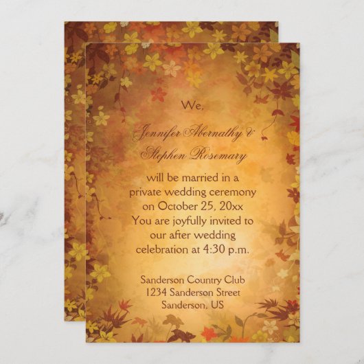Invitation Célébration de mariage Réception Automne Feuilles (Devant / Derrière)