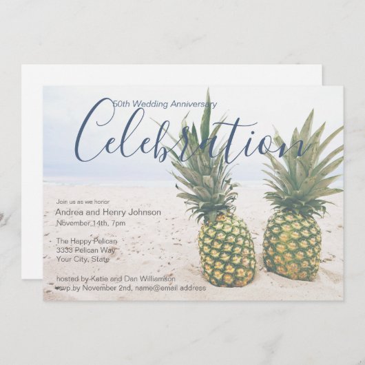 Invitation Célébration de mariage sur la plage pour le 50e an (Devant / Derrière)