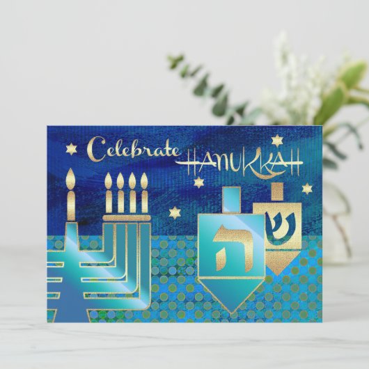 Invitation Célébration de Menorah & Dreidels Hanoukka (Debout devant)