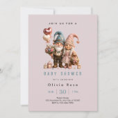 Invitation Célébration de naissance de bébé fille Gnome Rose (Devant)