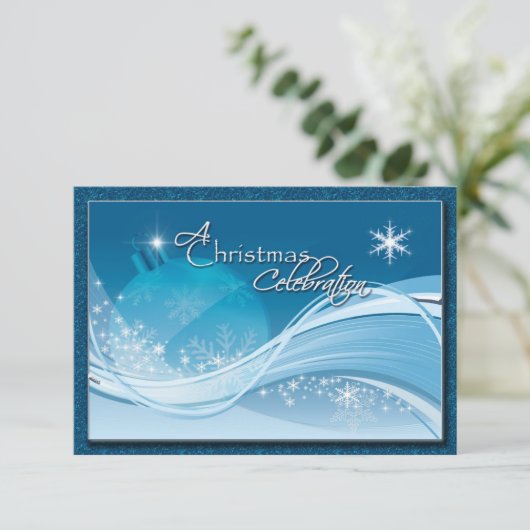 Invitation Célébration de Noël bleu blanc RSVP (Debout devant)