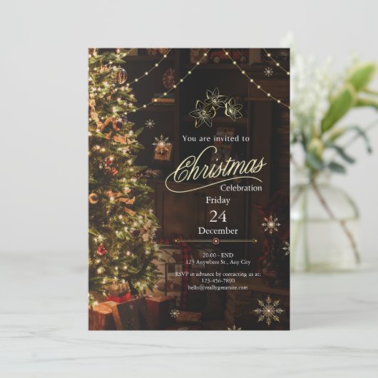 Invitation Célébration de Noël confortable et élégant (Debout devant)