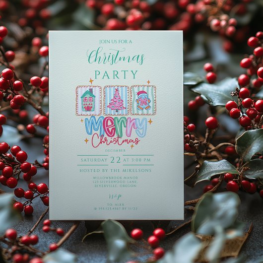 Invitation Célébration de Noël pastel coquette