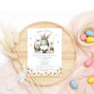 Invitation Célébration de Pâques à l'aquarelle avec un gnome 