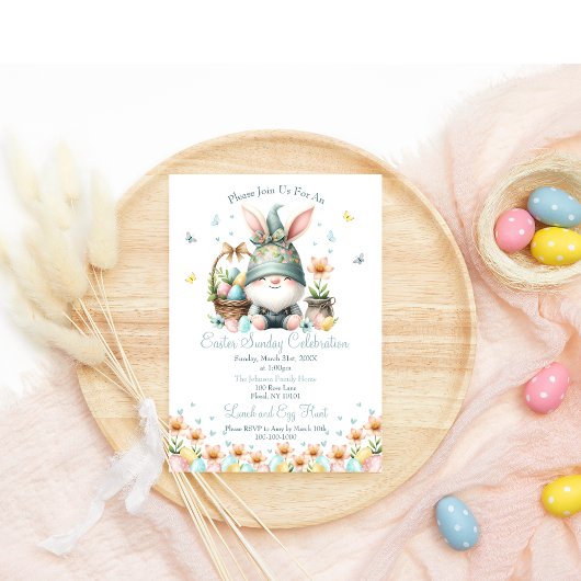 Invitation Célébration de Pâques à l'aquarelle avec un gnome
