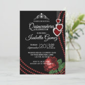 Invitation Célébration de Quinceañera à la Rose Rouge (Debout devant)