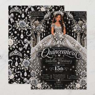 Invitation Célébration de Quinceañera Blanc Argent